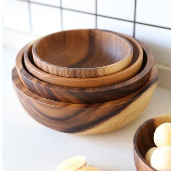 Kitchen Natural Wooden Bowl Household Fruit Bowl Salad Bowl For Home Restaurant Food Container Wooden Utensils Note The Size Hot - Image 3