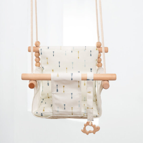 Cotton Canvas Baby Swing Chair Hanging Swing Indoor Outdoor Safety Baby Children's Toy Wooden Seat With Cushion Baby Room Decor - Image 7