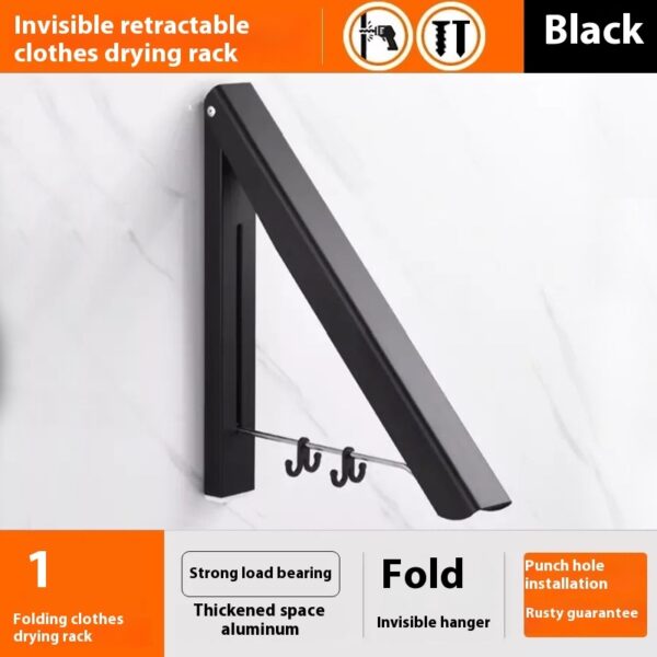 Punch-free Space Aluminum Foldable Invisible Folding Retractable Wall Hanger for Waterproof Hanging Underwear Coat Hanger - Image 6