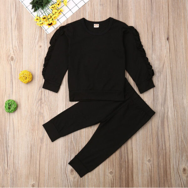 Newborn Baby Boys Girls Ruffles Jumper Solid Long Sleeve Sweatshirt Tops Pants Infant Kids 2Pcs Outfits Clothes Set Fall Clothes - Image 2