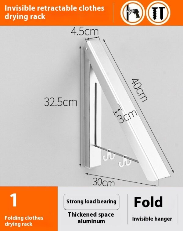 Punch-free Space Aluminum Foldable Invisible Folding Retractable Wall Hanger for Waterproof Hanging Underwear Coat Hanger - Image 3