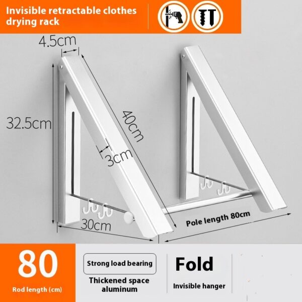 Punch-free Space Aluminum Foldable Invisible Folding Retractable Wall Hanger for Waterproof Hanging Underwear Coat Hanger - Image 2