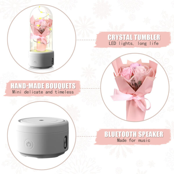 Creative 2 In 1 Bouquet LED Light And Bluetooth-compatible Speaker Mother's Day Gift Rose Luminous Night Light Ornament In Glass Cover - Image 2