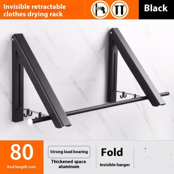 Punch-free Space Aluminum Foldable Invisible Folding Retractable Wall Hanger for Waterproof Hanging Underwear Coat Hanger - Image 5